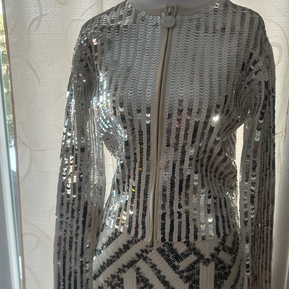 Carven Silver Sequin Long Sleeve blazer